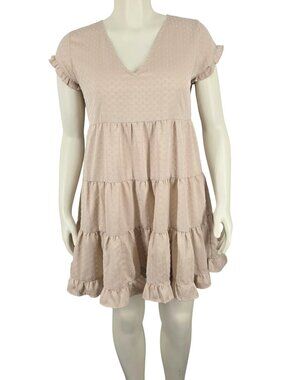 Women's Style House Brand Pink Rose Ruffled Dress Large Swiss Dot Layered Light